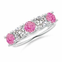 ANGARA Half Eternity 5 Stone Pink Sapphire &amp; Diamond Wedding Band in 14K... - £1,874.66 GBP