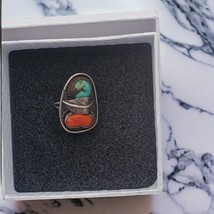 Vintage Sterling, Turquoise and Coral Ring Size 5.5 - $75.00