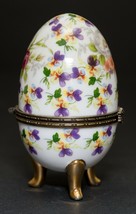 J. Furmani Pairs Milano Hand Painted Egg Purple Gold Flower Trinket Box Footed - £23.70 GBP