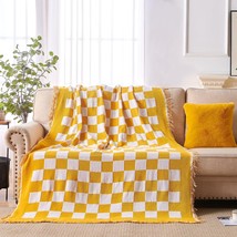 Checkered Throw Blanket, Reversible Knitted Cotton Couch Blanket With, 51&quot;X71&quot; - $37.99