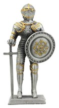 Pewter French Knight Figurine 4&quot;H Medieval Suit Of Armor Dollhouse Miniature - £18.37 GBP