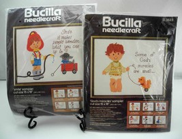 Vintage Bucilla Needlecraft God&#39;s Miracles &amp; Smile Sampler Crewel Kits 3523/3525 - £18.64 GBP