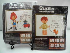 Vintage Bucilla Needlecraft God&#39;s Miracles &amp; Smile Sampler Crewel Kits 3523/3525 - £18.58 GBP