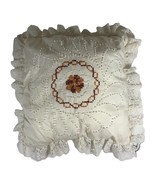 VTG Cross Stitch Linen Pillow Victorian Ruffle Lace French Knots Cottage... - £23.88 GBP