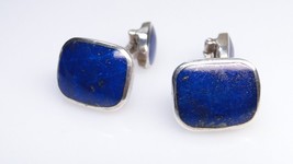 Vintage Sterling Lapis Sodalite Silver Cufflinks w Rectangular Stones - $85.00