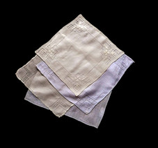 4 Antique VIntage White &amp; Ivory Cutwork Handkerchiefs HandEmbroidery Hankies Bri - £25.88 GBP