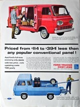 Ford trucks cost less red van blue pickup truck 1962 Vintage Print Ad - $200.52 MXN