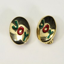 Joy Vintage Clip On Earrings Christmas 7/8&quot; H x 5/8&quot; W Xmas - £12.10 GBP