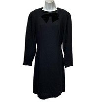 laura ashley black wool crepe long sleeve velvet bow dress Size 12 - £44.62 GBP