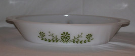 Vintage Glasbake-White Milk Glass Divided Casserole Dish-Green Daisy Flowers-12&quot; - £4.69 GBP