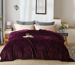 Purple - Throw Super Soft Flannel Fleece Blanket Lightweight Bed Warm - £15.73 GBP