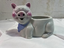 Ceramic Happy Pig with Blue Neckerchief Mini Planter Made in Korea Small Pig  - £10.84 GBP