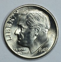1949 D Roosevelt uncirculated silver dime BU  Full Bands - £18.09 GBP