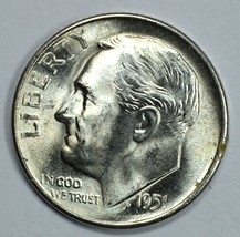 1951 S Roosevelt uncirculated silver dime BU - £23.84 GBP