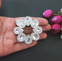 2 pcs Bridal Round Cake Layer Clear White Rhinestone Brooch 2&quot; / 5cm B414     - £8.20 GBP