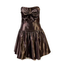 Jessica Mcclintock For Gunne Sax Womens A Line Dress Brown Strapless Zip Satin 3 - £40.80 GBP