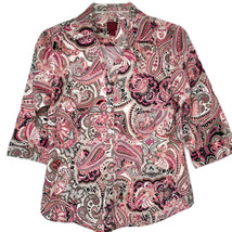 212 Collection Womens Blouse Size PM Button Front 3/4 Sleeve V-Neck Paisley - £10.20 GBP