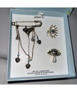 Piper K Set of 3 Brooches Pins Mushroom Crying Evil Eye Safety Pin Heart... - $1,257.41 MXN