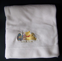 DISNEY White Pooh Bear &quot;Sweet Discoveries&quot;  Embroidered  Baby Blanket Piglet - £17.97 GBP
