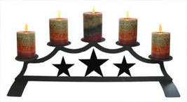 Wrought Iron Fireplace Pillar Candle Holder Star Pattern Holds 5 Black Hearth - $86.10
