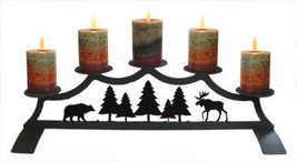 Wrought Iron Fireplace Pillar Candle Holder Moose &amp; Bear Holds 5 Hearth Black - £68.82 GBP