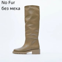 INS Fashion Women Knee High Boots Full Cow Leather Warm Flats Thick High Heels M - £133.47 GBP