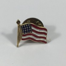 American Flag Lapel Pin Gold Tone Metal With Red White &amp; Blue Enamel Design - $9.95