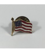 American Flag Lapel Pin Gold Tone Metal With Red White &amp; Blue Enamel Design - £7.89 GBP