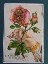 1880s Antique Victorian Ad Trade Card York Pa E J Miller Big Shoe Store Rose - £16.66 GBP