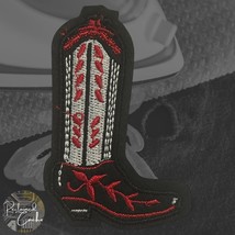 Cowboy Boot in Black and Red Detailed Iron On Patch Applique Embellishment - $3.20