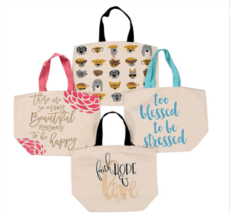  Canvas Printed Tote Bags Curved Top Shopper Beach Gym Grocery Market - £15.22 GBP