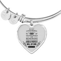 Be Not Conformed Romans 12:2 Bible Verse Heart Bangle Stainless Steel or 18k Go - £37.92 GBP+