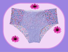 L  Purple Ditsy Floral Insert Lace NO SHOW Smooth Victorias Secret Cheeky Panty - £9.91 GBP