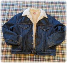 Vintage Levi’s Sherpa Lined Denim Trucker Jacket 44R USA San Francisco 70s 70608 - £112.08 GBP