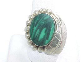 Natural Malachite Ring Set In Sterling Silver   Size 11   Big And Bold   Mexico - £87.92 GBP