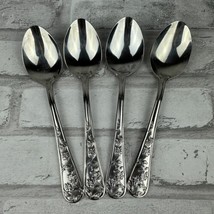 Reed &amp; Barton Set of 4 Spoons QUEEN&#39;S GARDEN  Glossy Stainless Steel Fla... - $25.29