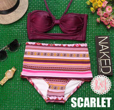 Scarlet - Retro Vintage PinUp CutOut Bandeau High Waist Bikini Swimwear Swimsuit - £27.41 GBP