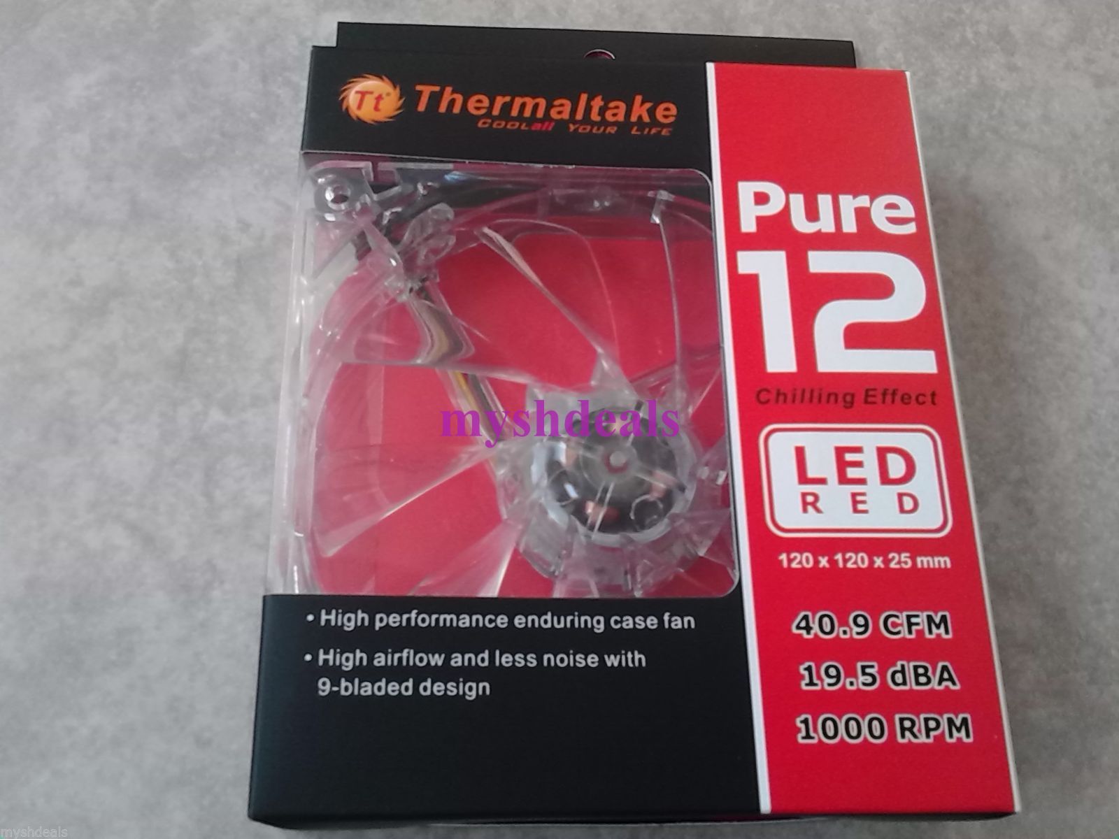 Thermaltake CL-F019-PL12RE-A 120mm Red LED Pure Quiet High Airflow Case Fan - $14.95
