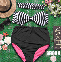 Brook - Retro Vintage Pin Up Bow Bandeau High Waist Bikini Swimwear Swim... - $32.99