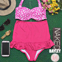 Bayley - Retro Vintage Pin Up Pink Peplum High Waist Bikini Swimwear Swimsuit - £27.51 GBP
