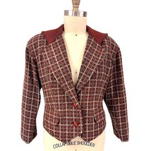 Bill Blass VTG 1970s Womens Jacket Rust Grey Houndstooth Plaid Wool Blen... - $123.70