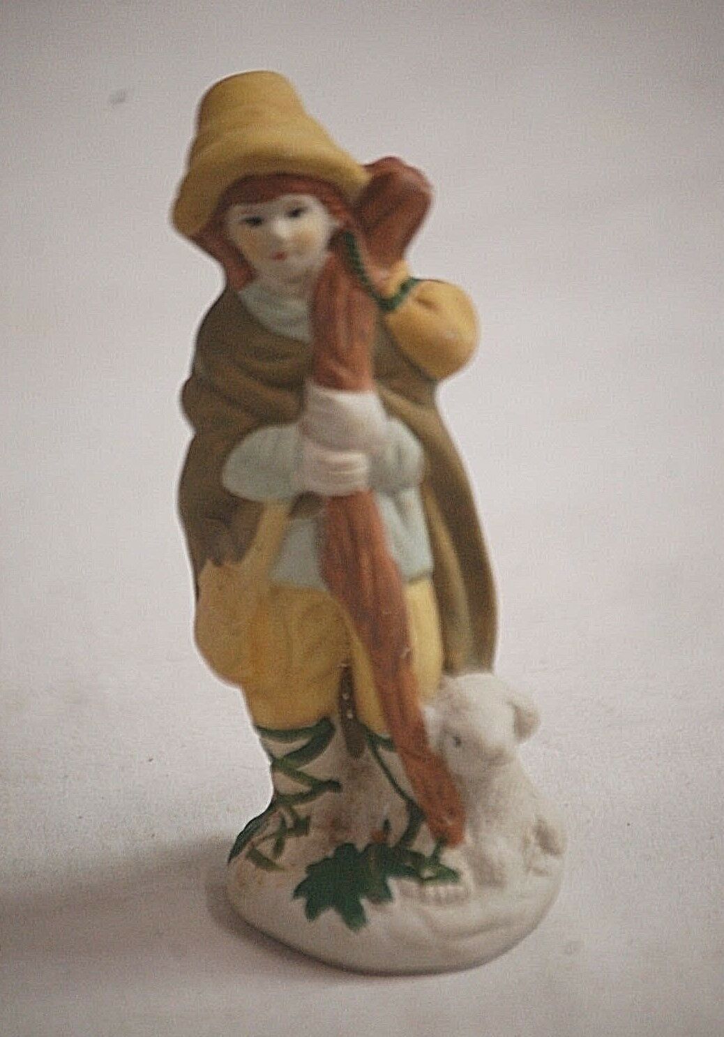 Old Vintage Bisque Peasant Farmer Girl w Baby Lamb Figurine Shadow Box S... - $8.90