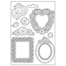 An item in the Crafts category: Stamperia Soft Maxi Mould 8.5"X11.5"-Rose Parfum Frames & Roses