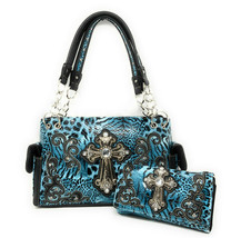 Premium Rhinestone Cross Buckle Leopard Concealed Carry Handbag/Matching... - £20.17 GBP+