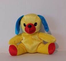Vtg 1999 Enesco 5&quot; Yellow Blue Eared Red Footed Puppy Plush - £9.32 GBP