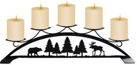 Wrought Iron Table Top Pillar Candle Holder Moose & Bear Holds 5 Centerpiece - $48.37