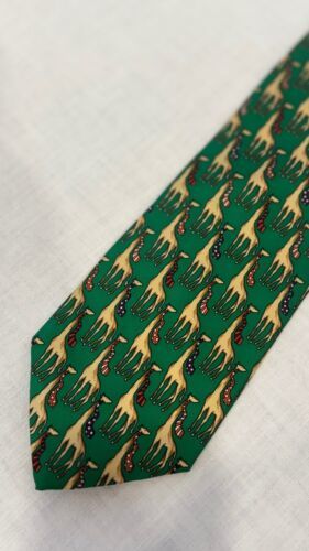 Brooks Brothers Silk Tie Giraffes Wearing Neckties Bright Green Multicolor  - $14.82