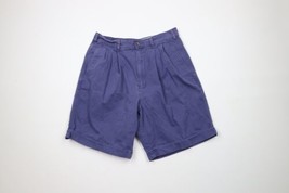 Vtg 90s Eddie Bauer Mens 30 Faded Pleated Above Knee Chino Shorts Blue Cotton - $49.45