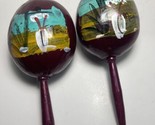 Set of 2 Mexico Souvenir Maracas Hand Painted red Gourd With Wood Handle... - $12.38
