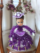 Safety Pin Doll Lavender Beads Glass Dress Floral Hat Ruffled Dress 8&quot; H... - $30.89